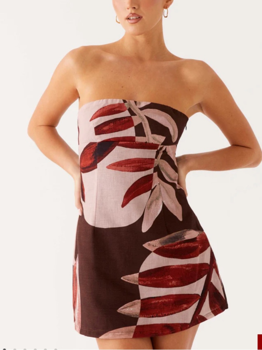 NWT Peppermayo Kellen Strapless Leaf-Print Mini Dress 6